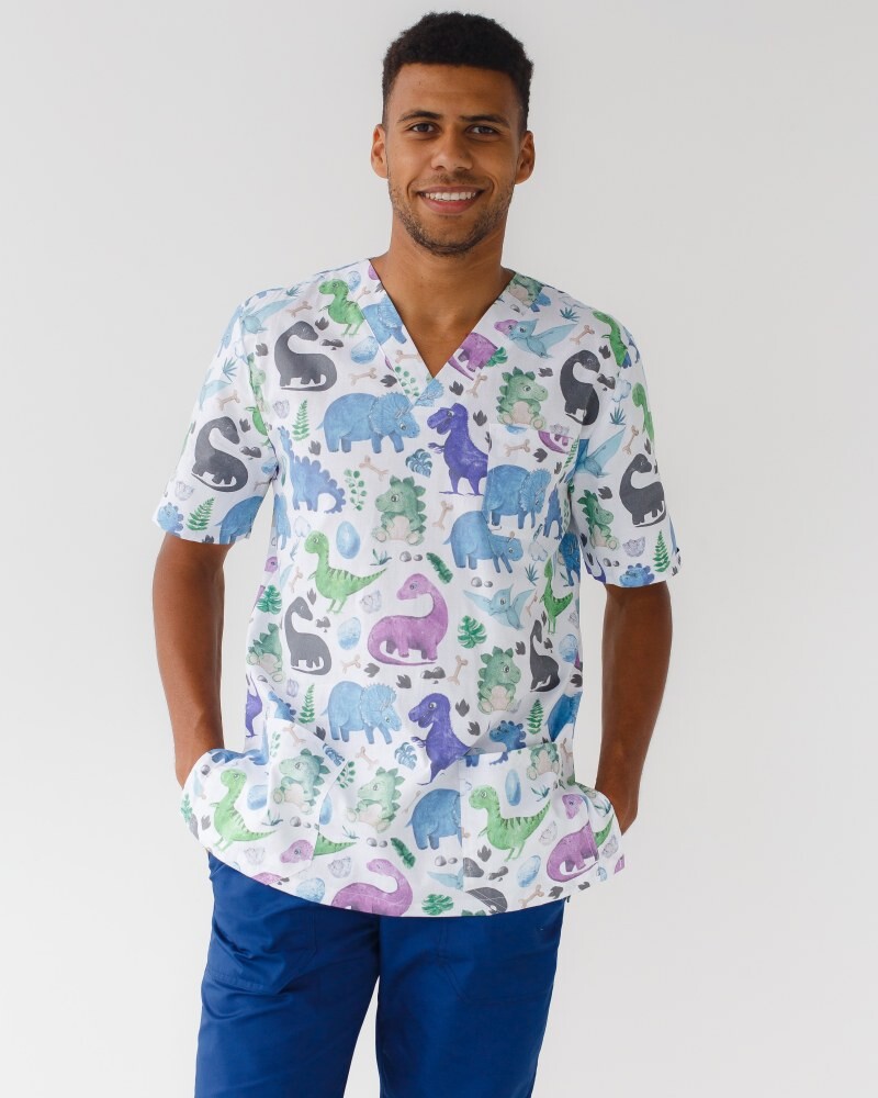Медицинский костюм с принтом мужской Гранит Динозавры синий/белый 131-322-859 (6613727) фото 3