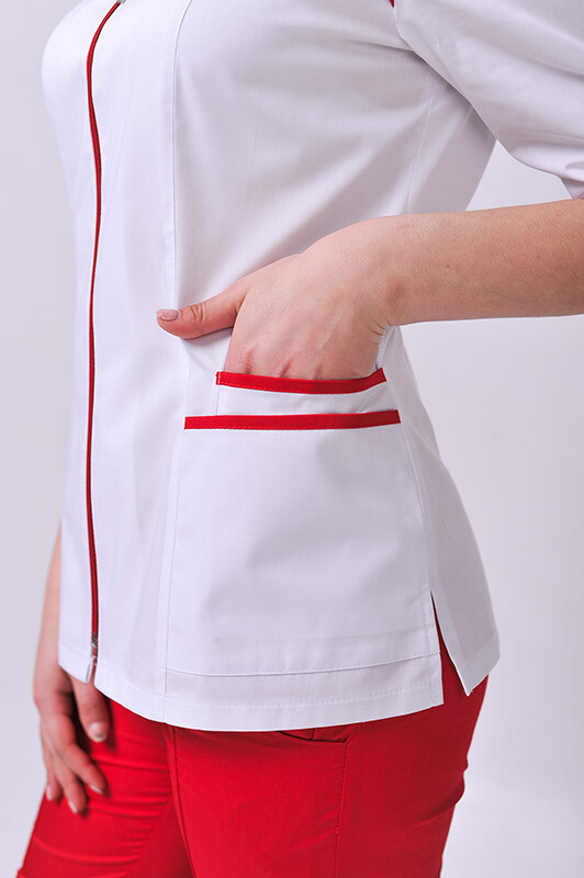 Костюм медицинский Жасмин+ Бр. зауженные. COTTON. Белый / красный (544633) фото 4