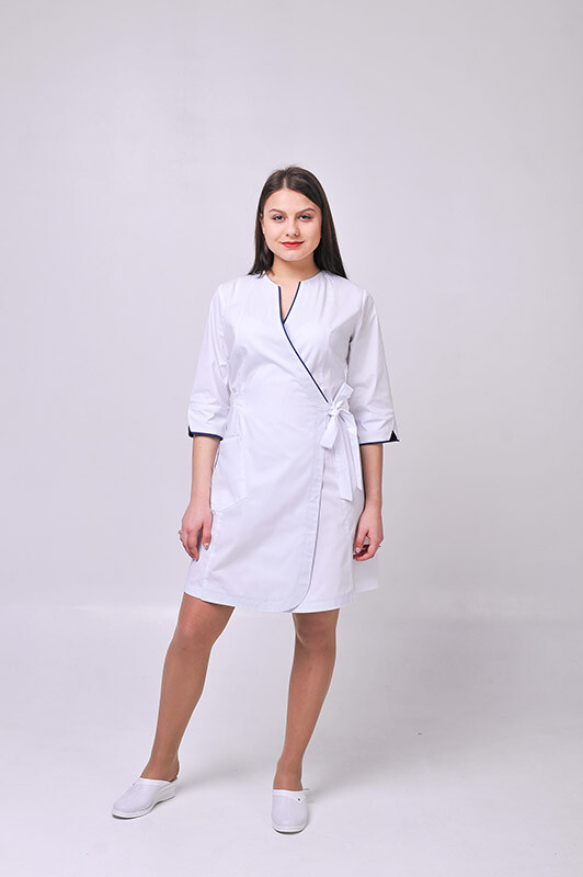 Dressing gown Venice. COTTON. White + navy blue (trim) (544765) фото 2