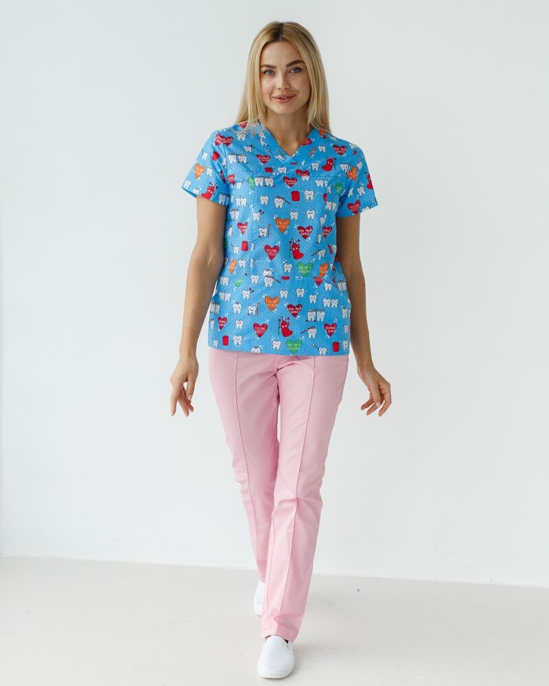 Медицинский костюм с принтом женский Топаз Teeth blue/pink 138-376-619 (6613251) фото 8