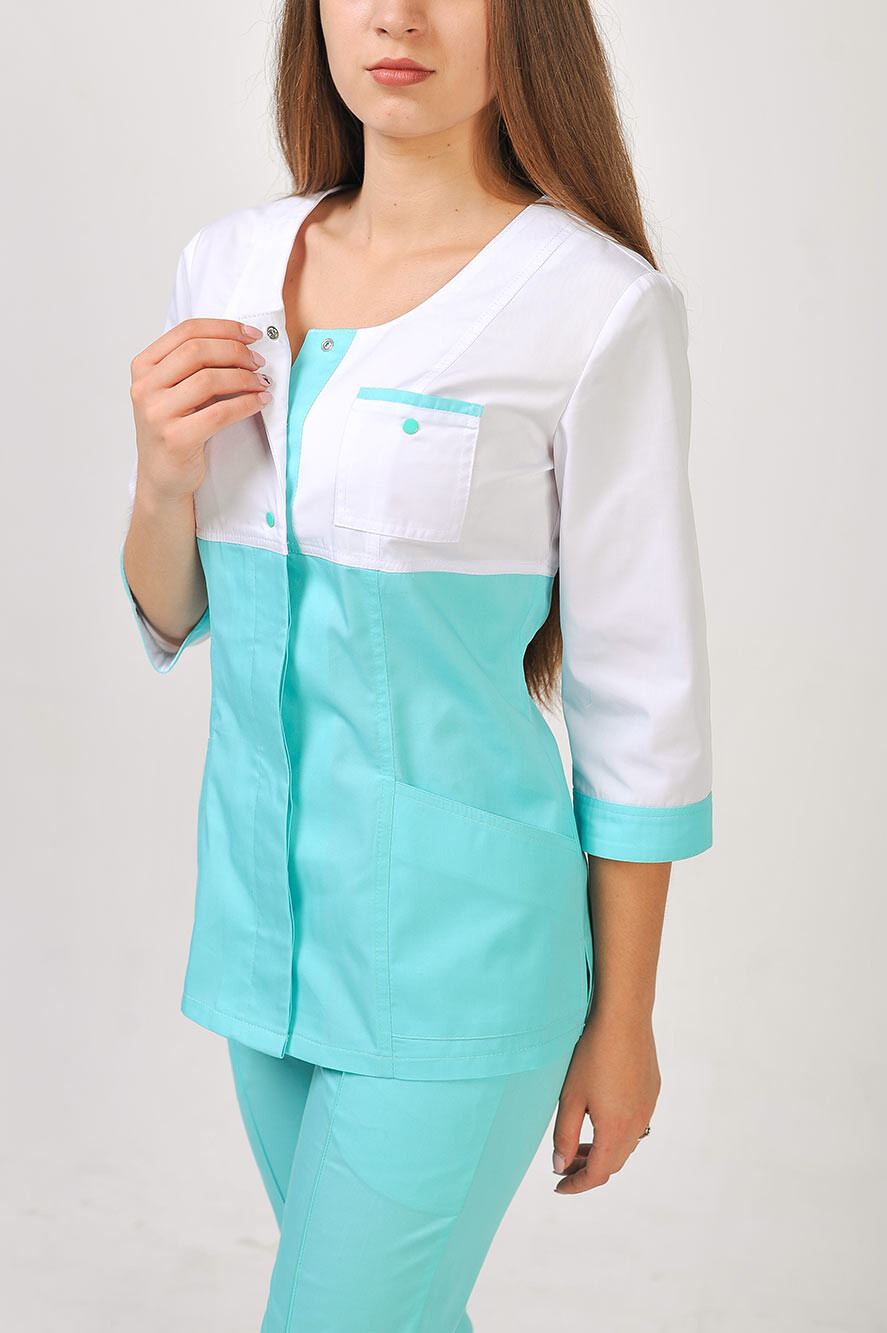 Костюм медицинский Фламинго+ Бр. зауженные. COTTON. Белый / ментол (544697) фото 6