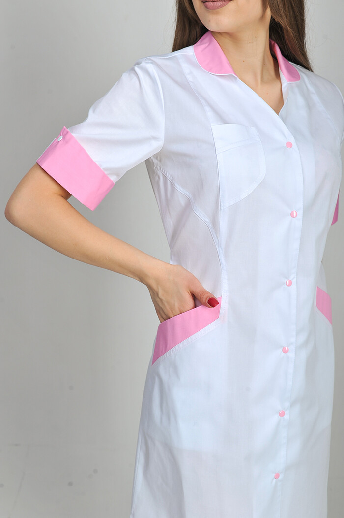 Magnolia dressing gown. COTTON. White + pink (trim) (544779) фото 4
