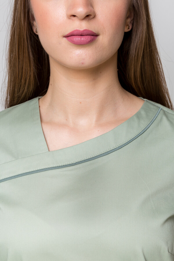 Медицинский костюм Моник+ Бр. зауженные. COTTON. Фисташка + олива (кант) (5410158) фото 12