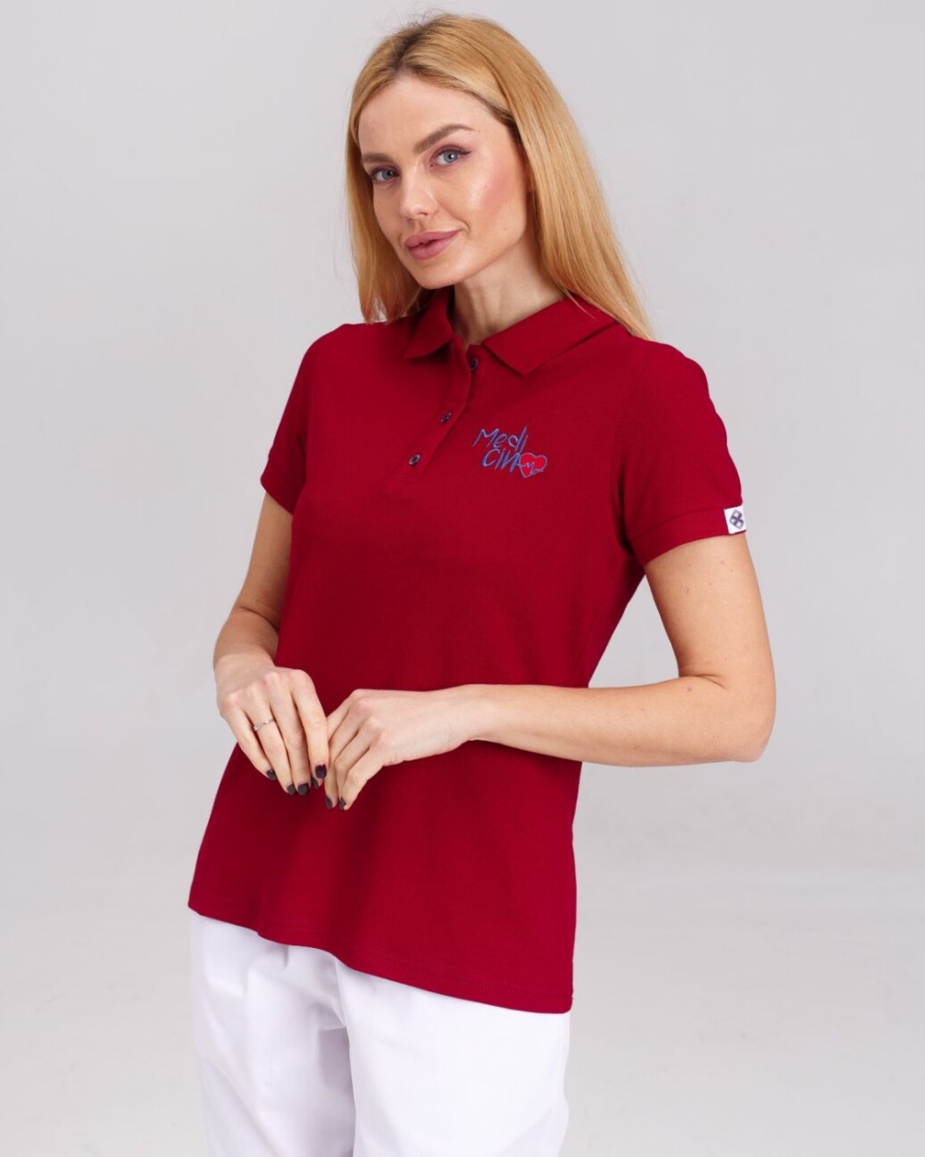 Medical polo for women burgundy with embroidery Medicine 147-349-637 (6613385) фото 6