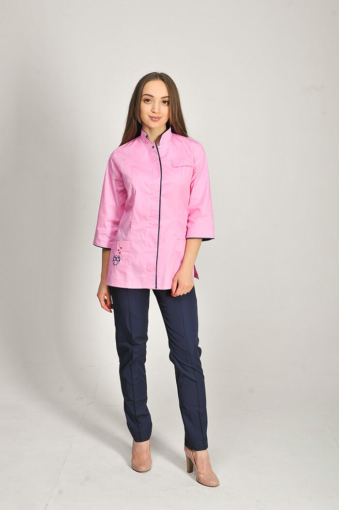 Костюм медицинский Сакура+Бр. зауженные. COTTON. Розовый / синий / вышивка (544678) фото 1