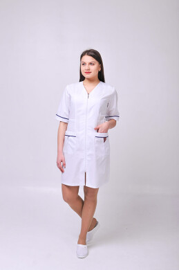 Женский медицинский халат Лия COTTON Белый + темно-синий (отделка) (544771) Женский медицинский халат Лия COTTON Белый + темно-синий (отделка) (544771) фото 2