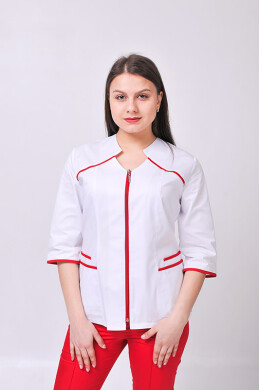 Костюм медицинский Жасмин+ Бр. зауженные. COTTON. Белый / красный (544633) Костюм медицинский Жасмин+ Бр. зауженные. COTTON. Белый / красный (544633) фото 3