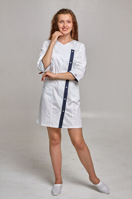 Cleopatra dressing gown. COTTON. White + black (trim) (544815) Cleopatra dressing gown. COTTON. White + black (trim) (544815) фото 2