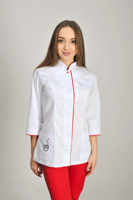 Костюм медицинский Сакура+ Бр. зауженные. COTTON. Белый / красный / вышивка (544681) Костюм медицинский Сакура+ Бр. зауженные. COTTON. Белый / красный / вышивка (544681) фото 2