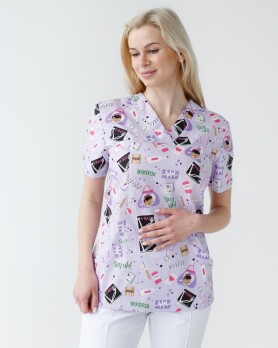 Медицинский костюм с принтом женский Топаз Laboratory white/purple 137-324-775  (6613277) Медицинский костюм с принтом женский Топаз Laboratory white/purple 137-324-775  (6613277) фото 3