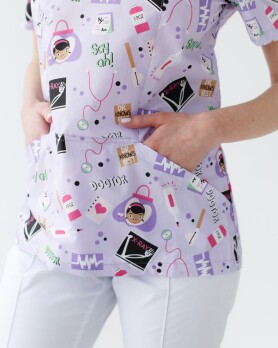 Медицинский костюм с принтом женский Топаз Laboratory white/purple 137-324-775  (6613277) Медицинский костюм с принтом женский Топаз Laboratory white/purple 137-324-775  (6613277) фото 5