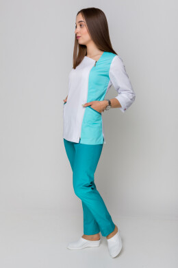 Костюм медицинский Лилия+ Бр. зауженные. COTTON. Белый + ментол / карибы (5411162) Костюм медицинский Лилия+ Бр. зауженные. COTTON. Белый + ментол / карибы (5411162) фото 4