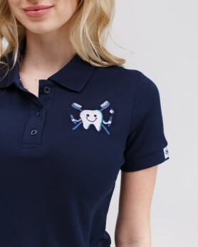 Медицинское поло женское синее с вышивкой Зубик 147-322-636 (6613388) Медицинское поло женское синее с вышивкой Зубик 147-322-636 (6613388) фото 2