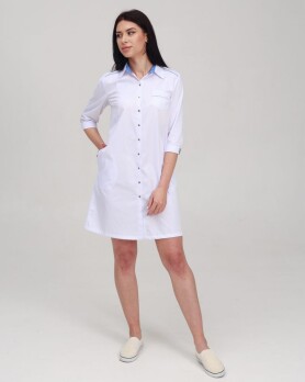 Medical gown women's Manhattan white-blue 157-372-679 (6613596) Medical gown women's Manhattan white-blue 157-372-679 (6613596) фото 1