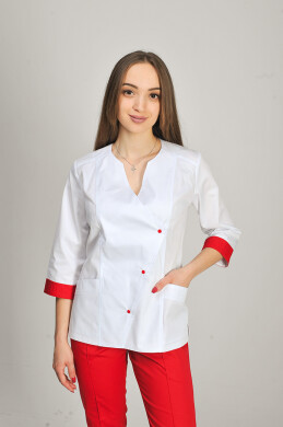 Костюм медицинский Стрелка+ Бр. зауженные. COTTON. Белый / красный (544677) Костюм медицинский Стрелка+ Бр. зауженные. COTTON. Белый / красный (544677) фото 3