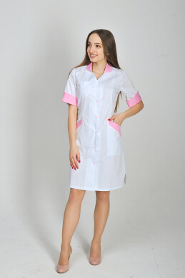 Magnolia dressing gown. COTTON. White + pink (trim) (544779) Magnolia dressing gown. COTTON. White + pink (trim) (544779) фото 2