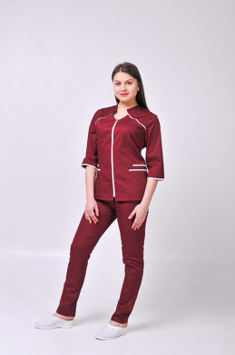 Костюм медицинский Жасмин+ Бр. зауженные. COTTON. Бордо + белый (отделка) (544632) Костюм медицинский Жасмин+ Бр. зауженные. COTTON. Бордо + белый (отделка) (544632) фото 2