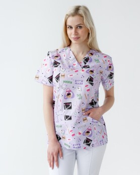 Медицинский костюм с принтом женский Топаз Laboratory white/purple 137-324-775  (6613277) Медицинский костюм с принтом женский Топаз Laboratory white/purple 137-324-775  (6613277) фото 8