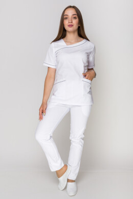Костюм медицинский Моник+ Бр. зауженные. COTTON. Белый + дым (кант) (5410146) Костюм медицинский Моник+ Бр. зауженные. COTTON. Белый + дым (кант) (5410146) фото 1