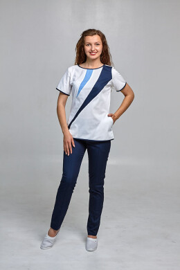 Медицинский костюм Айс+Брюки зауженные. COTTON. Белый + темно-синий + голубой / темно-синий (544709) Медицинский костюм Айс+Брюки зауженные. COTTON. Белый + темно-синий + голубой / темно-синий (544709) фото 1