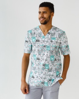 Медицинский костюм с принтом мужской Гранит Коты серый  131-408-644 (6613709) Медицинский костюм с принтом мужской Гранит Коты серый  131-408-644 (6613709) фото 3