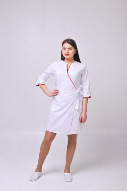 Dressing gown Venice. COTTON. White + red (trim) (544764) Dressing gown Venice. COTTON. White + red (trim) (544764) фото 2