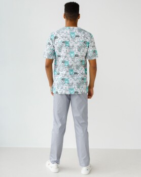 Медицинский костюм с принтом мужской Гранит Коты серый  131-408-644 (6613709) Медицинский костюм с принтом мужской Гранит Коты серый  131-408-644 (6613709) фото 2