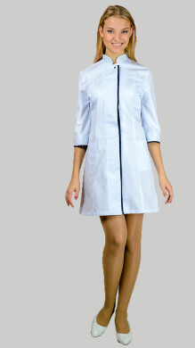 Халат медицинский Сакура. COTTON. Белый с темно-синим (544795) Халат медицинский Сакура. COTTON. Белый с темно-синим (544795) фото 1