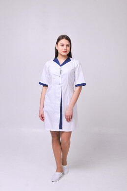 Медицинский халат Элегия. COTTON. Белый + темно-синий (отделка) (544768) Медицинский халат Элегия. COTTON. Белый + темно-синий (отделка) (544768) фото 2