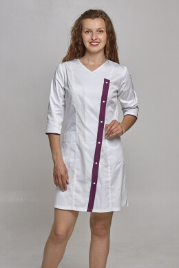 Cleopatra dressing gown. COTTON. White + aubergine (trim) (544813) Cleopatra dressing gown. COTTON. White + aubergine (trim) (544813) фото 3