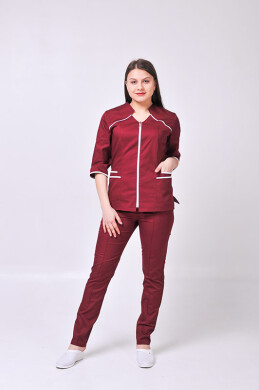Костюм медицинский Жасмин+ Бр. зауженные. COTTON. Бордо + белый (отделка) (544632) Костюм медицинский Жасмин+ Бр. зауженные. COTTON. Бордо + белый (отделка) (544632) фото 1