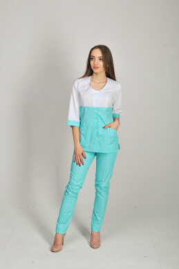Костюм медичний Роуз+ Бр. завужені. COTTON. Білий / ментол / вишивка (544659) Костюм медичний Роуз+ Бр. завужені. COTTON. Білий / ментол / вишивка (544659) фото 1