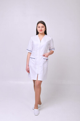 Женский медицинский халат Лия COTTON Белый + темно-синий (отделка) (544771) Женский медицинский халат Лия COTTON Белый + темно-синий (отделка) (544771) фото 1