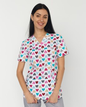 Medical Women's Shirt Topaz Print Hearts White 126-484-705 (6613534) Medical Women's Shirt Topaz Print Hearts White 126-484-705 (6613534) фото 2