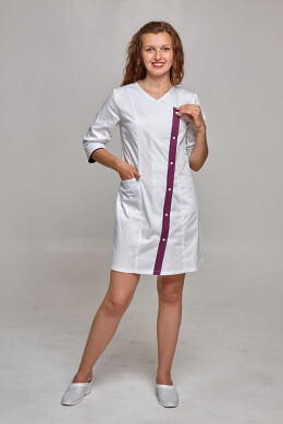 Cleopatra dressing gown. COTTON. White + aubergine (trim) (544813) Cleopatra dressing gown. COTTON. White + aubergine (trim) (544813) фото 1