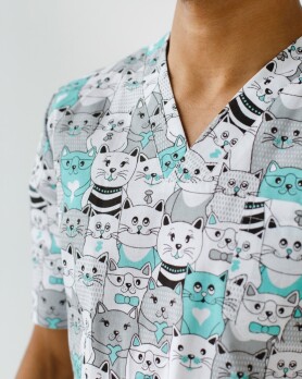 Медицинский костюм с принтом мужской Гранит Коты серый  131-408-644 (6613709) Медицинский костюм с принтом мужской Гранит Коты серый  131-408-644 (6613709) фото 4