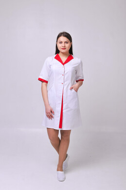 Женский медицинский халат Элегия. COTTON. Белый + красный (отделка) (544767) Женский медицинский халат Элегия. COTTON. Белый + красный (отделка) (544767) фото 1
