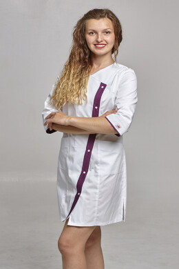 Cleopatra dressing gown. COTTON. White + aubergine (trim) (544813) Cleopatra dressing gown. COTTON. White + aubergine (trim) (544813) фото 4