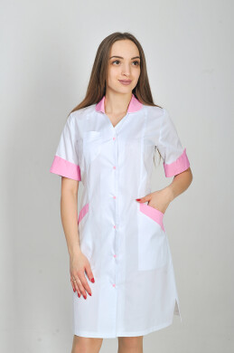 Magnolia dressing gown. COTTON. White + pink (trim) (544779) Magnolia dressing gown. COTTON. White + pink (trim) (544779) фото 3