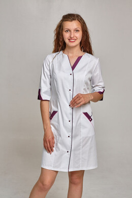 Халат медицинский Кристина. COTTON. Белый / баклажан + розовый (кант) (544789) Халат медицинский Кристина. COTTON. Белый / баклажан + розовый (кант) (544789) фото 2