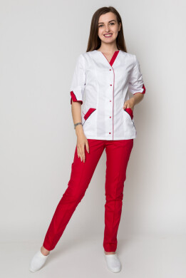 Костюм медицинский женский Кристина+Бр. зауженные. COTTON. Белый / красный (5410104) Костюм медицинский женский Кристина+Бр. зауженные. COTTON. Белый / красный (5410104) фото 1