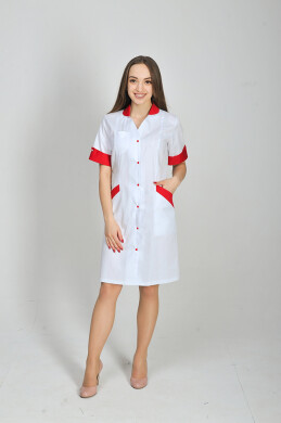 Magnolia dressing gown. COTTON. White + red (trim) (544776) Magnolia dressing gown. COTTON. White + red (trim) (544776) фото 1