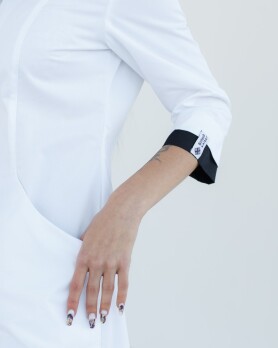 Medical gown women's Olivia buttoned white-black 159-347-677 (6613587) Medical gown women's Olivia buttoned white-black 159-347-677 (6613587) фото 4