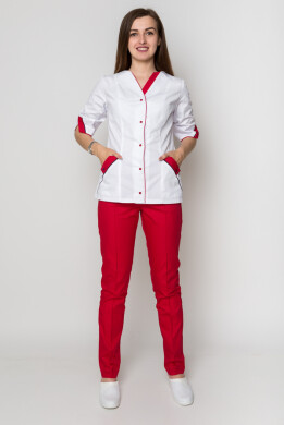 Костюм медицинский женский Кристина+Бр. зауженные. COTTON. Белый / красный (5410104) Костюм медицинский женский Кристина+Бр. зауженные. COTTON. Белый / красный (5410104) фото 7