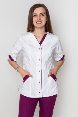 Костюм медицинский Кристина+Бр. зауженные. COTTON. Белый / баклажан (5410101) Костюм медицинский Кристина+Бр. зауженные. COTTON. Белый / баклажан (5410101) фото 2