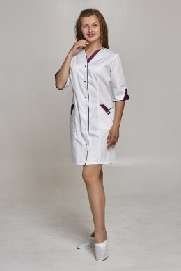 Халат медицинский Кристина. COTTON. Белый / баклажан + розовый (кант) (544789) Халат медицинский Кристина. COTTON. Белый / баклажан + розовый (кант) (544789) фото 3