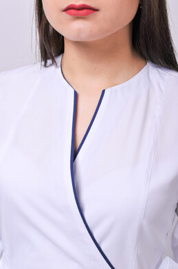 Dressing gown Venice. COTTON. White + navy blue (trim) (544765) Dressing gown Venice. COTTON. White + navy blue (trim) (544765) фото 4