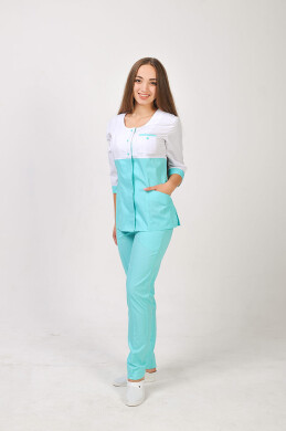 Костюм медицинский Фламинго+ Бр. зауженные. COTTON. Белый / ментол (544697) Костюм медицинский Фламинго+ Бр. зауженные. COTTON. Белый / ментол (544697) фото 2