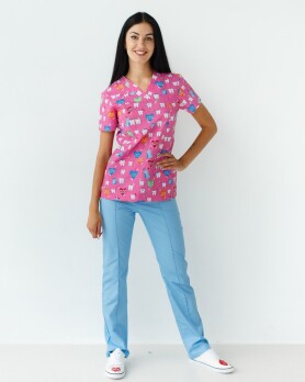 Медицинский костюм с принтом женский Топаз Teeth pink/blue 138-337-623 (6613256) Медицинский костюм с принтом женский Топаз Teeth pink/blue 138-337-623 (6613256) фото 1
