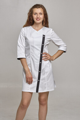 Cleopatra dressing gown. COTTON. White + black (trim) (544815) Cleopatra dressing gown. COTTON. White + black (trim) (544815) фото 5